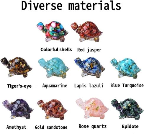 10PCS Healing Crystal Turtle Figurine Set - 1.96" Handmade Resin Turtle Ornament, Desk Meditation Animal Statues for Home Office, Shelf in Saudi Arabia