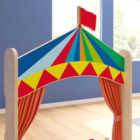 Classroom Essentials Wooden Puppet Theater with Removable Curtains and Bottom Magnetic Chalkboard, Natural in Kuwait