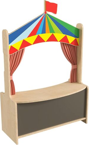 Classroom Essentials Wooden Puppet Theater with Removable Curtains and Bottom Magnetic Chalkboard, Natural in Kuwait