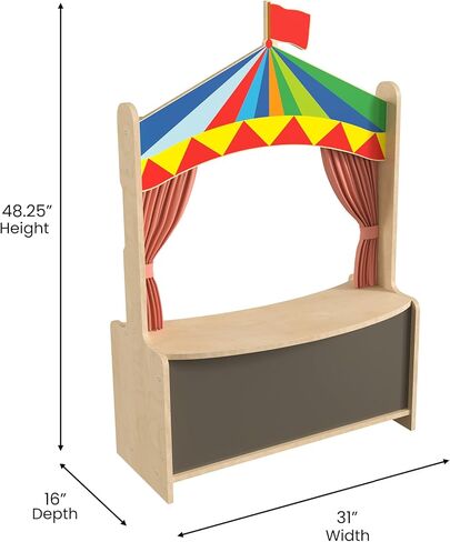 Classroom Essentials Wooden Puppet Theater with Removable Curtains and Bottom Magnetic Chalkboard, Natural in Kuwait