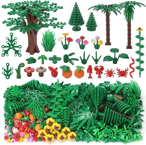 Garden Plants Building Bricks Accessories Flowers Bushes Palm Trees Leaves Shrubs Vines Green Grass Bulk Botanical Pieces and Parts Block Toys for Jungle Forest Park Decor Compatible with Major Brands in Kuwait