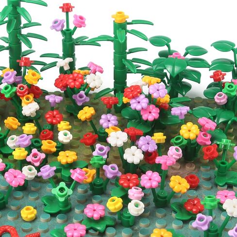 Garden Plants Building Bricks Accessories Flowers Bushes Palm Trees Leaves Shrubs Vines Green Grass Bulk Botanical Pieces and Parts Block Toys for Jungle Forest Park Decor Compatible with Major Brands in Kuwait