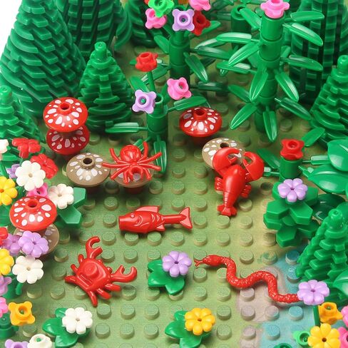 Garden Plants Building Bricks Accessories Flowers Bushes Palm Trees Leaves Shrubs Vines Green Grass Bulk Botanical Pieces and Parts Block Toys for Jungle Forest Park Decor Compatible with Major Brands in Kuwait