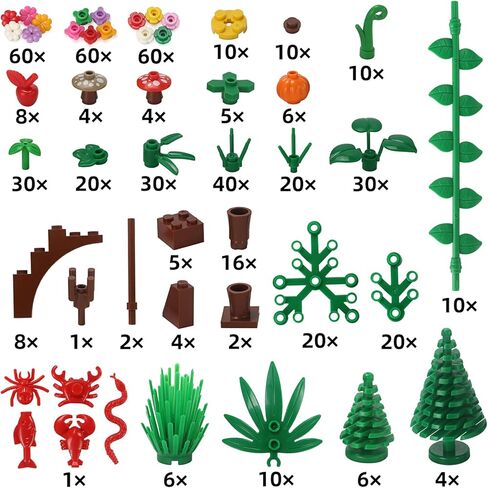 Garden Plants Building Bricks Accessories Flowers Bushes Palm Trees Leaves Shrubs Vines Green Grass Bulk Botanical Pieces and Parts Block Toys for Jungle Forest Park Decor Compatible with Major Brands in Kuwait