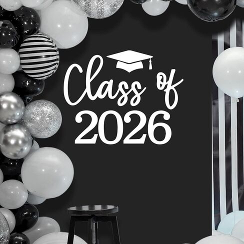 علامة ملصق فئة 2026 لقوس البالون - ديكور تخرج 2026 لخريجي الكلية بالمدرسة الثانوية، ملصق من الفينيل لمخطط الأحداث لعام 2026 (أبيض) in Kuwait