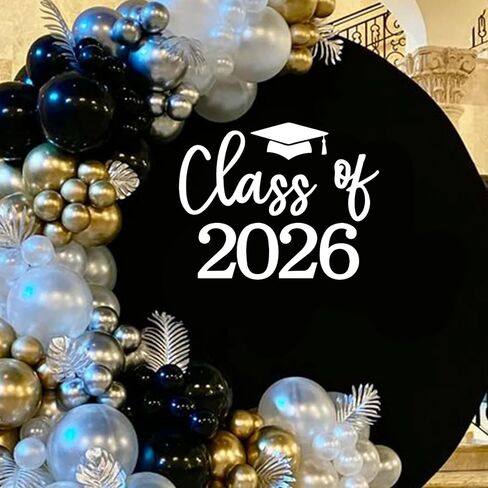 علامة ملصق فئة 2026 لقوس البالون - ديكور تخرج 2026 لخريجي الكلية بالمدرسة الثانوية، ملصق من الفينيل لمخطط الأحداث لعام 2026 (أبيض) in Kuwait