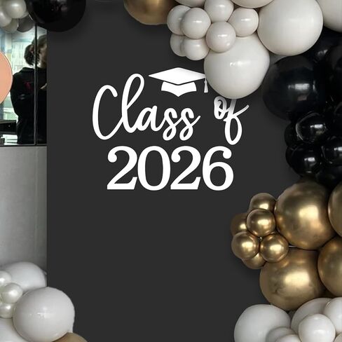 علامة ملصق فئة 2026 لقوس البالون - ديكور تخرج 2026 لخريجي الكلية بالمدرسة الثانوية، ملصق من الفينيل لمخطط الأحداث لعام 2026 (أبيض) in Kuwait