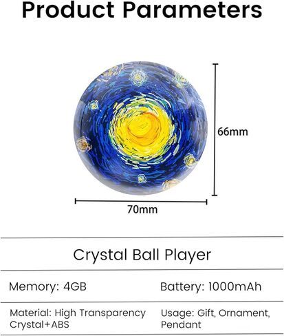 ترقية مشغل فيديو Orb للذاكرة، بدون تطبيق Crystal Sphere 3D عرض الصور زخرفة 2.7 بوصة 4 جيجا بايت كرة أحلام مدمجة، ضوء رقمي لاسلكي لعيد الميلاد التذكاري هدية زفاف الطفل (الجرم السماوي الأبيض) in Kuwait