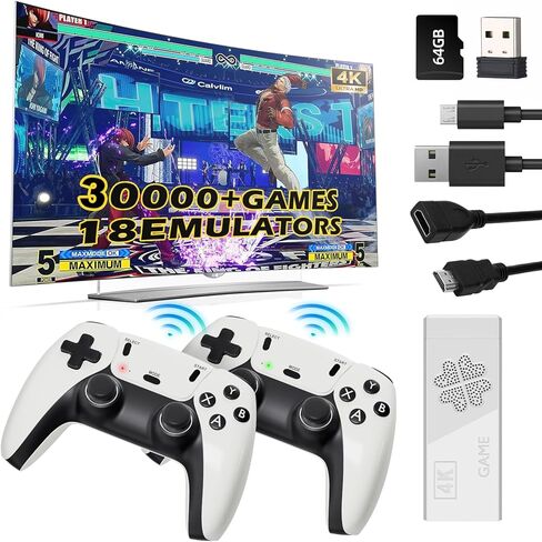2026 Upgraded Wireless Retro Gaming Console Stick 4K HDMI, Retro Video Game Console,Plug and Play TV Game Stick with 30000+ Games, Dual 2.4G Wireless Control,23 Built-in Emulators, 64G TF Card (pro) in Kuwait