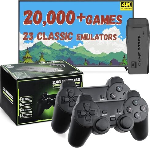 وحدة تحكم ألعاب LIUWEI New Retro وGame Stick Pro - أكثر من 20,000 لعبة فيديو كلاسيكية، 23 محاكيًا، وحدات تحكم لاسلكية مزدوجة، مخرج HDMI 4K، التوصيل والتشغيل، متوافق مع التلفزيون والكمبيوتر الشخصي وجهاز العرض، 64 جيجابايت in Kuwait
