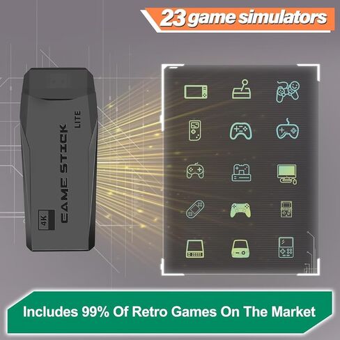 وحدة تحكم ألعاب LIUWEI New Retro وGame Stick Pro - أكثر من 20,000 لعبة فيديو كلاسيكية، 23 محاكيًا، وحدات تحكم لاسلكية مزدوجة، مخرج HDMI 4K، التوصيل والتشغيل، متوافق مع التلفزيون والكمبيوتر الشخصي وجهاز العرض، 64 جيجابايت in Kuwait