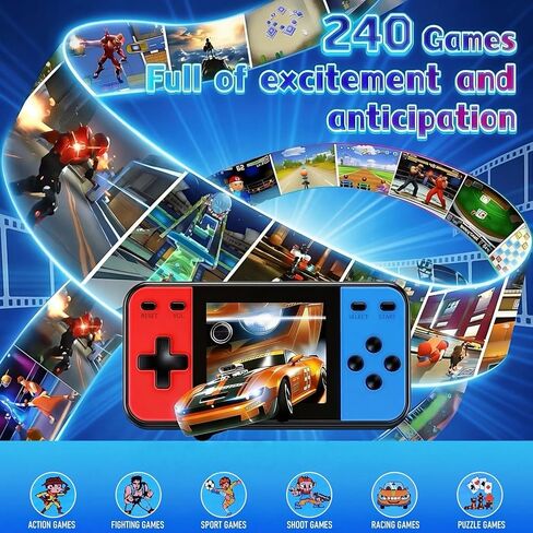 وحدة تحكم ألعاب محمولة باليد، 240 لعبة فيديو كلاسيكية قديمة محملة مسبقًا للأطفال، مشغل ألعاب محمول مع بطارية قابلة لإعادة الشحن، شاشة LCD 3.0 بوصة، مشغل جيب لألعاب السفر in Kuwait