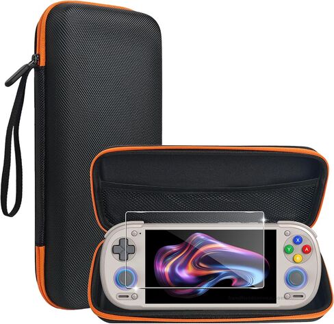 Carrying Case for Retroid Pocket 6 Storage Case Cover,Black Hard Shell Portable Handbag Orange Zipper with 2 Pack Tempered Films and a Transparent Silicone Handle 2 in 1 in Kuwait