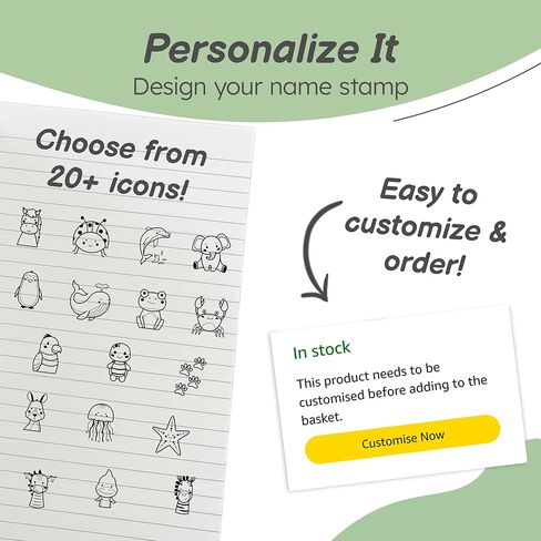 StiKiddo® ختم اسم شخصي لملابس الأطفال مقاوم للماء، ختم اسم مخصص للملابس والورق واللوازم المدرسية، ختم قماش قابل للتخصيص مع حبر دائم ومقاوم للماء in Kuwait