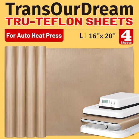 TransourDream 4 عبوات من أوراق تفلون PTFE مقاس L16 × 20 بوصة للضغط الحراري التلقائي وورق نقل الحرارة وورق التسامي وقابل لإعادة الاستخدام ومقاوم للحرارة وغير لاصق in Kuwait