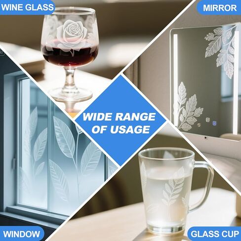 WANJAO 80g Glass Etching Kit, Frosted Glass Etching Kit Long-Lasting Creative Etch Creating Matte Glasses Effect with Stencil Gloves Paper Tape for Glasses Mugs Jars Mirrors Mother Day in Kuwait