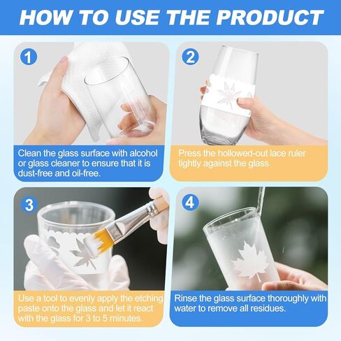 WANJAO 80g Glass Etching Kit, Frosted Glass Etching Kit Long-Lasting Creative Etch Creating Matte Glasses Effect with Stencil Gloves Paper Tape for Glasses Mugs Jars Mirrors Mother Day in Kuwait