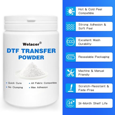 Fine DTF Powder White 17.6oz (500g), No Clumping Hot Melt Adhesive Transfer Powder for Inkjet Printer – All Fabric Compatible, Strong Adhesion, Quick Cure(0-80um) in Saudi Arabia