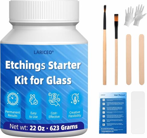 2.8oz Glass Etching Kit with Gloves, High Adhesion Etching Starter Kit, Glass Etching Kit for Wine Glasses, Mugs, Jars, Mirrors, Easily Create Matte Glass Designs, Durable & Long-Lasting Results in Kuwait