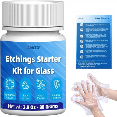 2.8oz Glass Etching Kit with Gloves, High Adhesion Etching Starter Kit, Glass Etching Kit for Wine Glasses, Mugs, Jars, Mirrors, Easily Create Matte Glass Designs, Durable & Long-Lasting Results in Kuwait