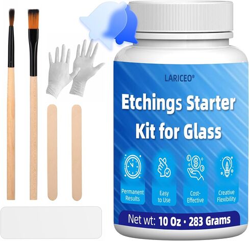 2.8oz Glass Etching Kit with Gloves, High Adhesion Etching Starter Kit, Glass Etching Kit for Wine Glasses, Mugs, Jars, Mirrors, Easily Create Matte Glass Designs, Durable & Long-Lasting Results in Kuwait
