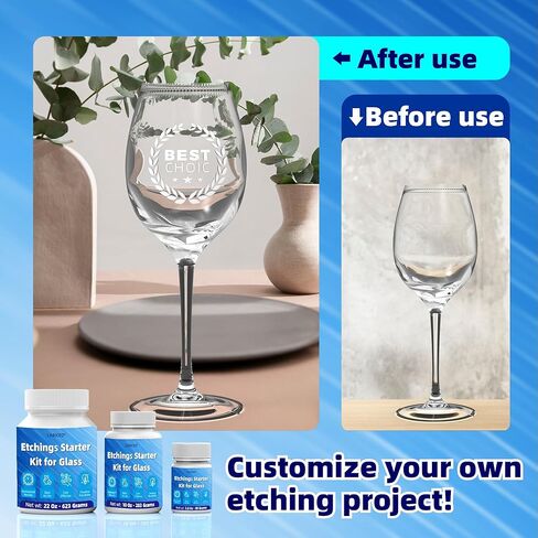 2.8oz Glass Etching Kit with Gloves, High Adhesion Etching Starter Kit, Glass Etching Kit for Wine Glasses, Mugs, Jars, Mirrors, Easily Create Matte Glass Designs, Durable & Long-Lasting Results in Kuwait