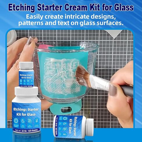 2.8oz Glass Etching Kit with Gloves, High Adhesion Etching Starter Kit, Glass Etching Kit for Wine Glasses, Mugs, Jars, Mirrors, Easily Create Matte Glass Designs, Durable & Long-Lasting Results in Kuwait