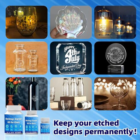 2.8oz Glass Etching Kit with Gloves, High Adhesion Etching Starter Kit, Glass Etching Kit for Wine Glasses, Mugs, Jars, Mirrors, Easily Create Matte Glass Designs, Durable & Long-Lasting Results in Kuwait