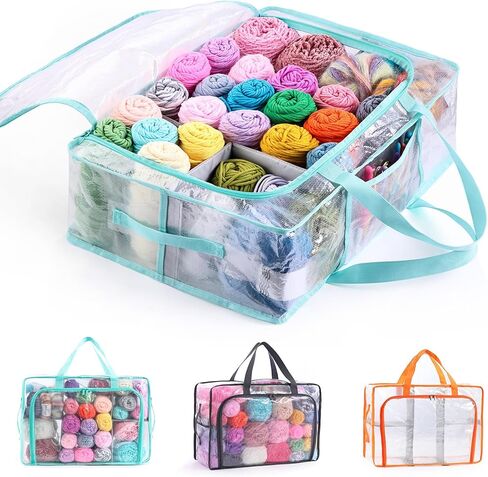MYBAGZING Clear Yarn Storage Bags, 21" Large Flat Under Bed Yarn Organizer with Zipper & Handles, Stackable Knitting and Crochet Storage for Closet Shelves, Craft Room, Yarn Skeins, Hooks & Needles in Kuwait