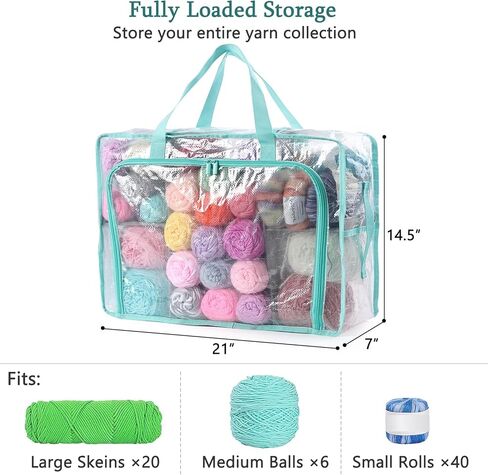 MYBAGZING Clear Yarn Storage Bags, 21" Large Flat Under Bed Yarn Organizer with Zipper & Handles, Stackable Knitting and Crochet Storage for Closet Shelves, Craft Room, Yarn Skeins, Hooks & Needles in Kuwait