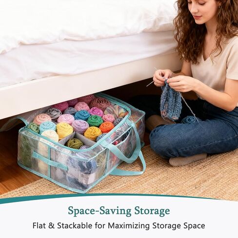 MYBAGZING Clear Yarn Storage Bags, 21" Large Flat Under Bed Yarn Organizer with Zipper & Handles, Stackable Knitting and Crochet Storage for Closet Shelves, Craft Room, Yarn Skeins, Hooks & Needles in Kuwait