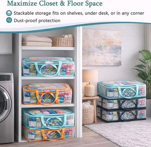 MYBAGZING Clear Yarn Storage Bags, 21" Large Flat Under Bed Yarn Organizer with Zipper & Handles, Stackable Knitting and Crochet Storage for Closet Shelves, Craft Room, Yarn Skeins, Hooks & Needles in Kuwait