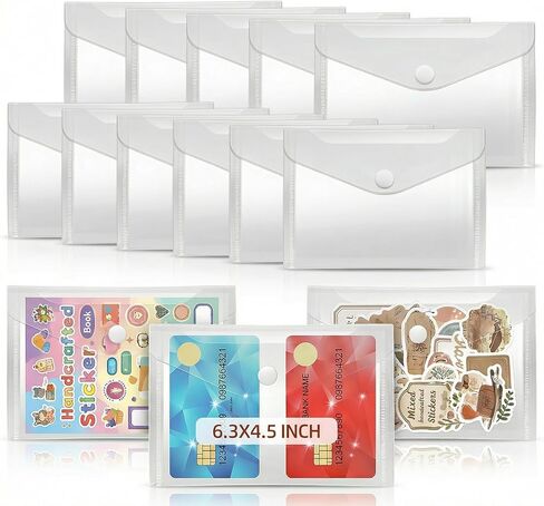 Sticker Organizer, Clear Plastic Envelopes with Snap, 12 Pack Waterproof and Durable for Sticker Storage, Scrapbook Storage, Washi Tape, Scrapbooking & Stamping Supplies (Mixed Sizes) in Kuwait