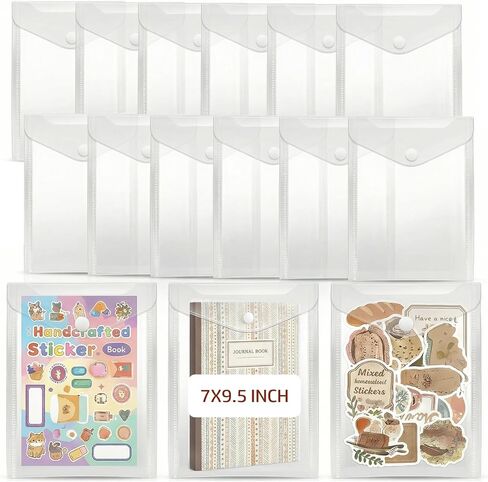 Sticker Organizer, Clear Plastic Envelopes with Snap, 12 Pack Waterproof and Durable for Sticker Storage, Scrapbook Storage, Washi Tape, Scrapbooking & Stamping Supplies (Mixed Sizes) in Kuwait