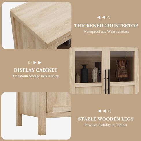 GarveeLife Sideboard Buffet Cabinet with 4 Glass Doors, 55 Inch Coffee Bar Wine Display Cabinet, Modern Storage Console for Kitchen Dining Room Living Room, Natural in Kuwait