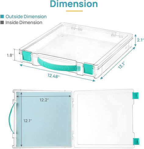 Vtopmart 3 Pack Board Game Storage with Handle and Snap-Tight Latch Lid, Craft Organizer Box Fit 12" x 12" Papers, Stackable Clear Storage Box for Art Supply Storage, Paper Storage, Puzzle Storage in Kuwait