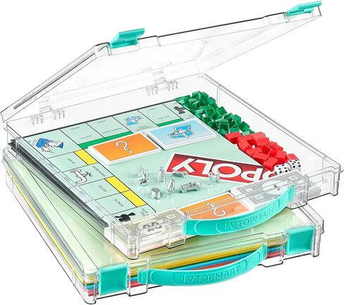 Vtopmart 3 Pack Board Game Storage with Handle and Snap-Tight Latch Lid, Craft Organizer Box Fit 12" x 12" Papers, Stackable Clear Storage Box for Art Supply Storage, Paper Storage, Puzzle Storage in Kuwait