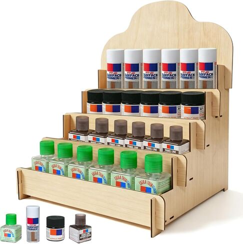 Paint Stand Compatible with Tamiya-4 Tier Wooden Paint Stand Rack,Model Kit Tool Organizer and Storage Rack for Painting Hobby and Tools in Kuwait