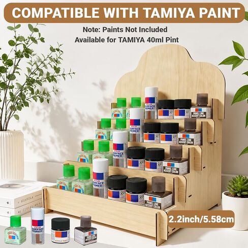 Paint Stand Compatible with Tamiya-4 Tier Wooden Paint Stand Rack,Model Kit Tool Organizer and Storage Rack for Painting Hobby and Tools in Kuwait