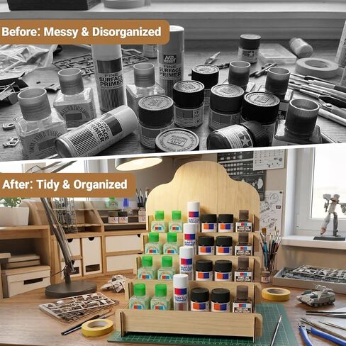 Paint Stand Compatible with Tamiya-4 Tier Wooden Paint Stand Rack,Model Kit Tool Organizer and Storage Rack for Painting Hobby and Tools in Kuwait