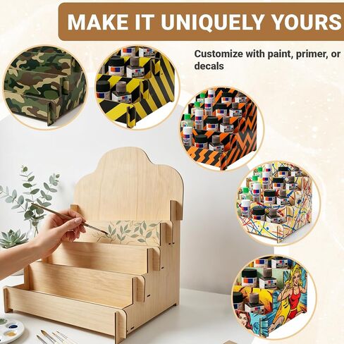 Paint Stand Compatible with Tamiya-4 Tier Wooden Paint Stand Rack,Model Kit Tool Organizer and Storage Rack for Painting Hobby and Tools in Kuwait