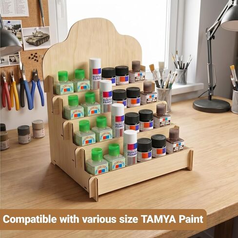 Paint Stand Compatible with Tamiya-4 Tier Wooden Paint Stand Rack,Model Kit Tool Organizer and Storage Rack for Painting Hobby and Tools in Kuwait
