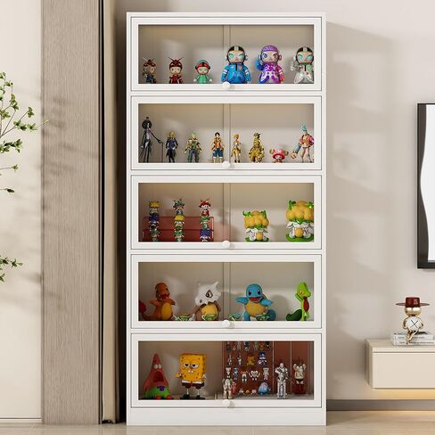 5-Tier Display Cabinet with Acrylic Glass Door Curio Display Case for Collectibles Toy Organizers Rack & Display Shelf Kids Bookshelf for Home, Office, Playroom, Living Room（White） in Saudi Arabia