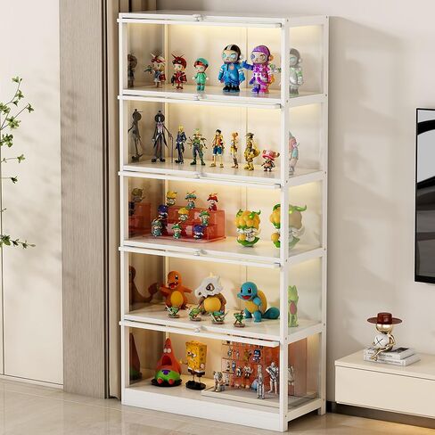 5-Tier Display Cabinet with Acrylic Glass Door Curio Display Case for Collectibles Toy Organizers Rack & Display Shelf Kids Bookshelf for Home, Office, Playroom, Living Room（White） in Saudi Arabia