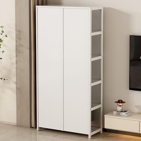 5-Tier Display Cabinet with Acrylic Glass Door Curio Display Case for Collectibles Toy Organizers Rack & Display Shelf Kids Bookshelf for Home, Office, Playroom, Living Room（White） in Saudi Arabia