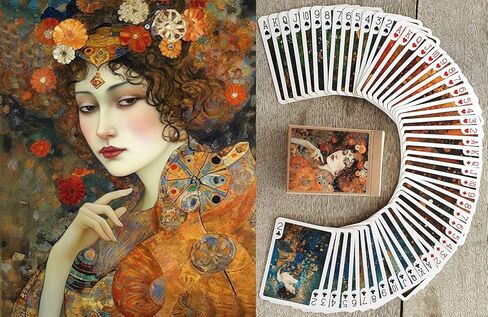 FLONZGIFT Black Lady with Flowers Playing Cards (Poker Deck 54 Cards All Different) Woman of Color Flower Fairy Vintage Art Deco Painting in Kuwait