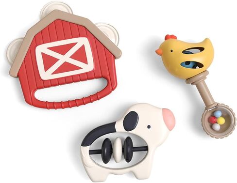 Itzy Ritzy Musical Instrument Toy Set - Gift Set of 3 Sensory Instruments - Tambourine, Clacker Beads & Maraca for Babies & Toddlers - Easy-Grip Handles for Fine Motor & Rhythm Development (Farm) in Kuwait