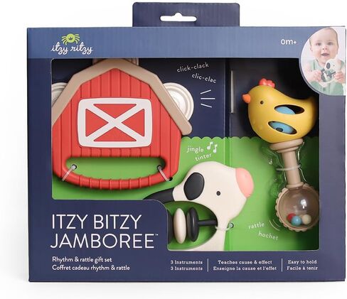 Itzy Ritzy Musical Instrument Toy Set - Gift Set of 3 Sensory Instruments - Tambourine, Clacker Beads & Maraca for Babies & Toddlers - Easy-Grip Handles for Fine Motor & Rhythm Development (Farm) in Kuwait