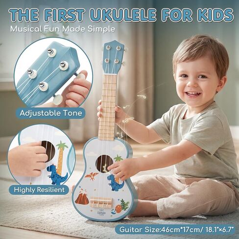 Lehoo Castle Kids Guitar Set, Dinosaur Guitar for Toddlers 1-3, Wooden Montessori Musical Instruments 7 in 1 with Ukulele/Tambourine/Maracas/Flute, Mini Band Set Birthday Gift for Boys Girls in Kuwait