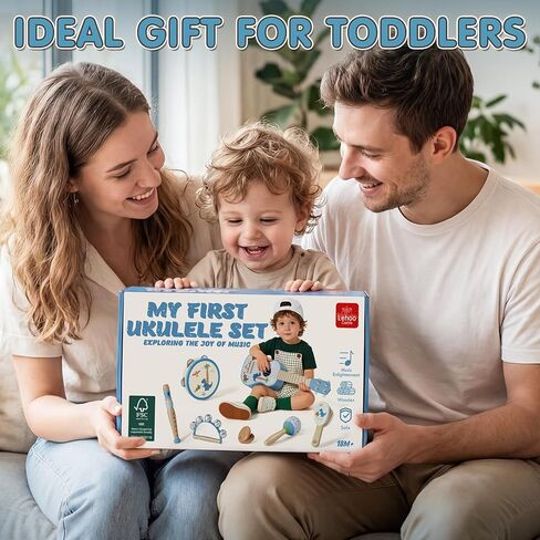 Lehoo Castle Kids Guitar Set, Dinosaur Guitar for Toddlers 1-3, Wooden Montessori Musical Instruments 7 in 1 with Ukulele/Tambourine/Maracas/Flute, Mini Band Set Birthday Gift for Boys Girls in Kuwait